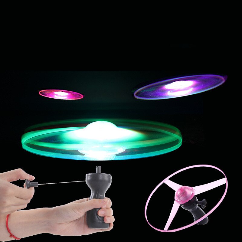 Funny Spinning Flyer Luminous Flying UFO LED Light Handle Flash Flying Toys for Kids Outdoor Game Color Random For Children