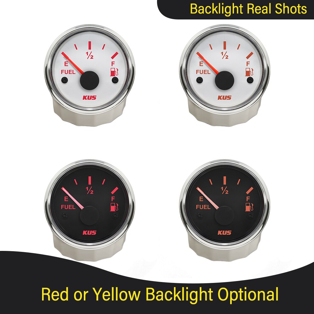 KUS 52mm 0-190 ohm 240-33 ohm Boat Fuel Level Gauge Waterproof Car Fuel Gauge with Red/Yellow Backlight fit Car Motorcycle Boat