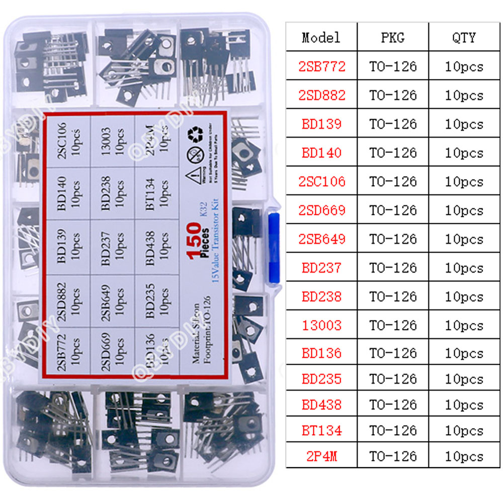 TO-92 TO-92L TO-126 TO-220 Serie Mosfet Triodo Tiristor PNP NPN Transistor Surtido Kit Caja: Caqui