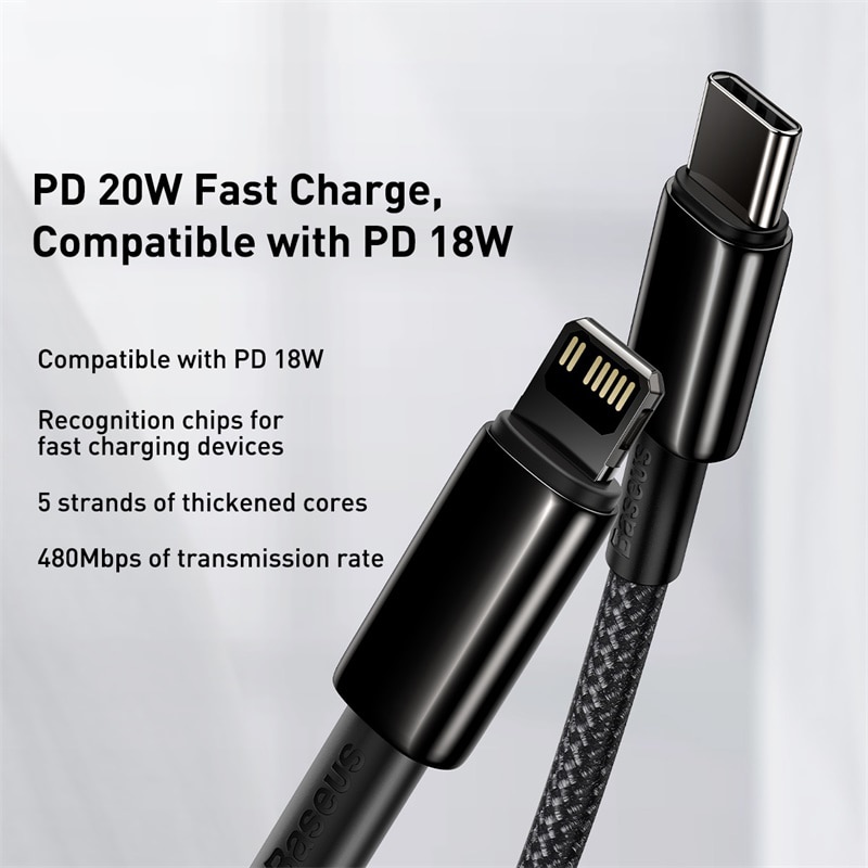 Baseus USB C Cable for iPhone 11 8 XR PD 20W/18W Fast Charge for iPhone 12 SE USB Type C Cable Fast Charging for Macbook Cable