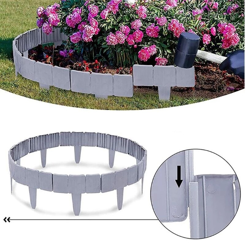 30Pcs Garden Fence Edging Cobbled Stone Effect DIY Plastic Lawn Edging Interlock Flower Bed Plant Border Decorative