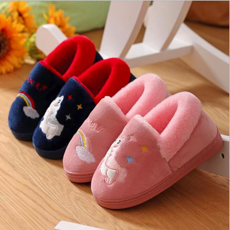 Eenhoorn Kids Slippers Voor Peuter Jongens Indoor Schoenen Baby Meisje Bont Slides Katoen Flip Flop Warme Winter Huis Kinderen Slipper