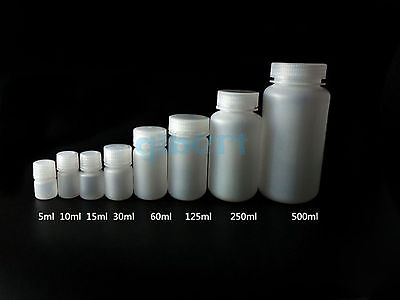 5 STKS 5 ml 10 ml 15 ml 30 ml 60 ml 125 ml 250 ml 500 ml Wit PP Plastic Cilindrische Chemische Container Reagensfles