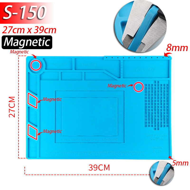 Lötstation Matte Silikon Arbeitsmatte Hitzebeständig 932 ° F Antistatische Magnetmatte für die Reparatur elektronischer Telefon-Laptop-Uhren: Blau