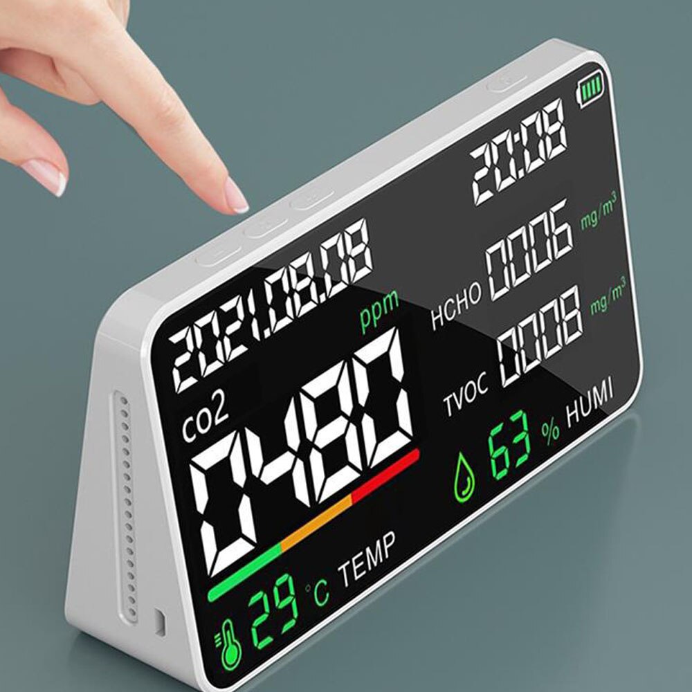 Air Detector CO2 Detector with Carbon Dioxide TVOC HCHO Value Electricity Quantity Temperature Humidity Display Function