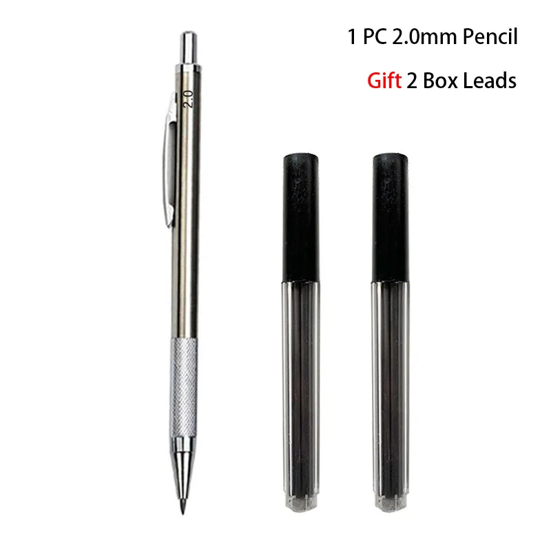 Portaminas de Metal de 0,3/0,5/0,7/0,9/1,3/2,0mm, juego de lápices HB automáticos de dibujo con cables, suministros de arte para escritura escolar y de oficina: Gris claro