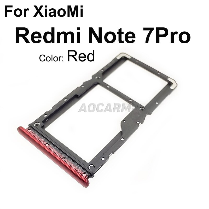 Aocarmo For XiaoMi Redmi Note 7 / 7 Pro 7pro Sim Card Tray MicroSD SD Slot Holder Replacement Part: Note 7 Pro -- Red