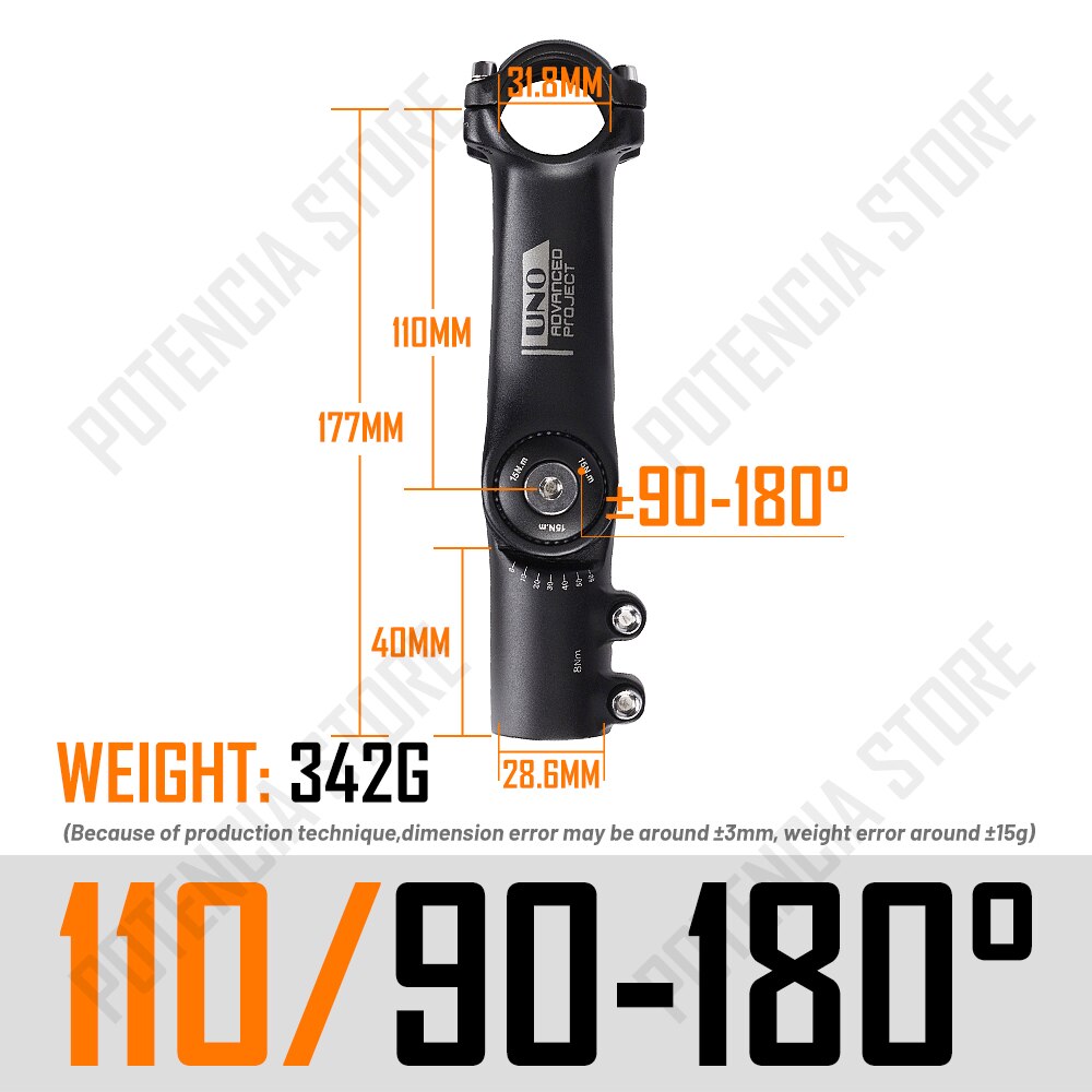UNO Bicycle Stem Adjustable Angle Handlebar Riser Stem 31.8mm Aluminum Alloy Front Fork Kalloy Stem Mountain Bike MTB Power: 31.8x110mm