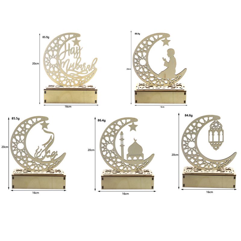 Eid Mubarak Ramadan Diy Houten Led Decoratieve Licht Maan Moskee Ster Islam Opknoping Hanger Thuis Kamer Tafel Decoratie