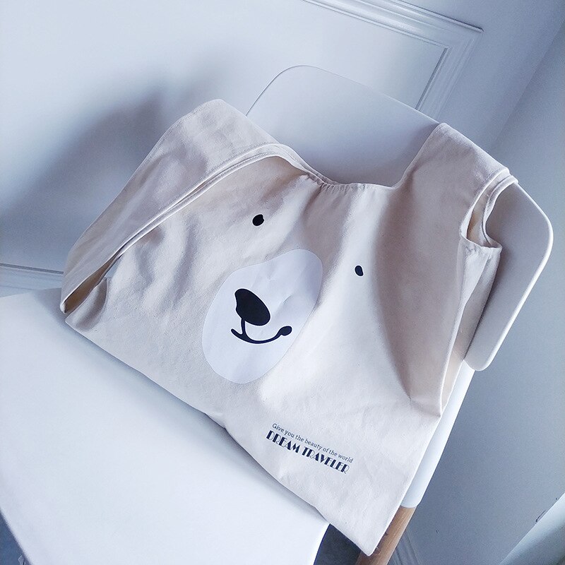Cotton Canvas Eco Shopping Tote Shoulder Bag Handbag Print Polar Bear Face BF41