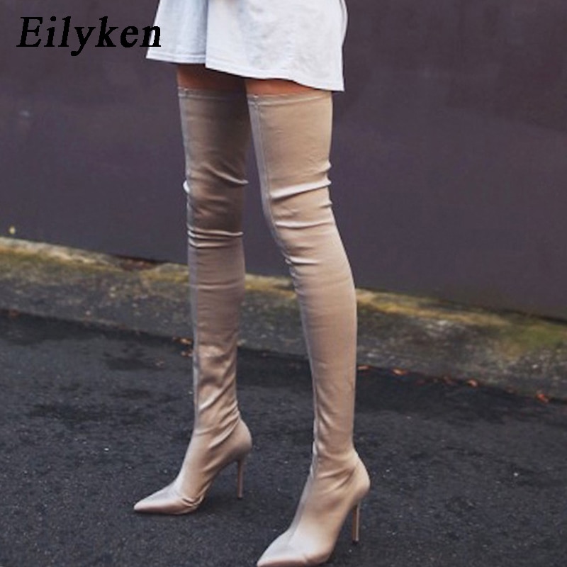 Eilyken – cuissardes hautes élastiques pour femmes, bottes extensibles au dessus du genou, Sexy, talons hauts, chaussettes, , 2022