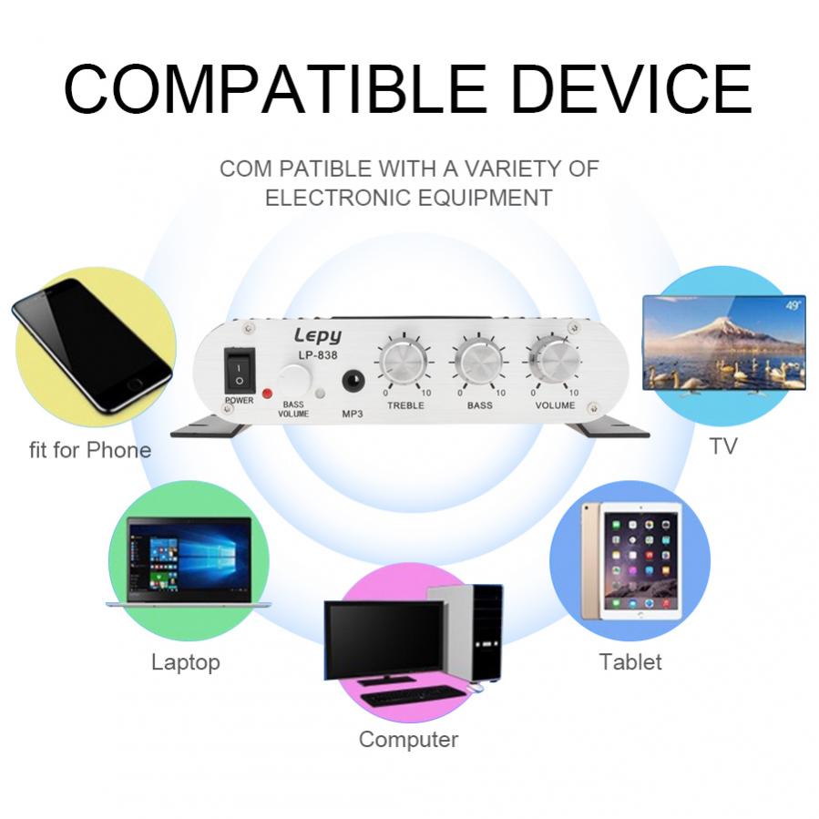 838BT Remote Control Bluetooth HI-FI 2.1CH Car Audio Subwoofer Amplifier FM Radio Player Support SD / USB /DVD/MP3 for Car Home