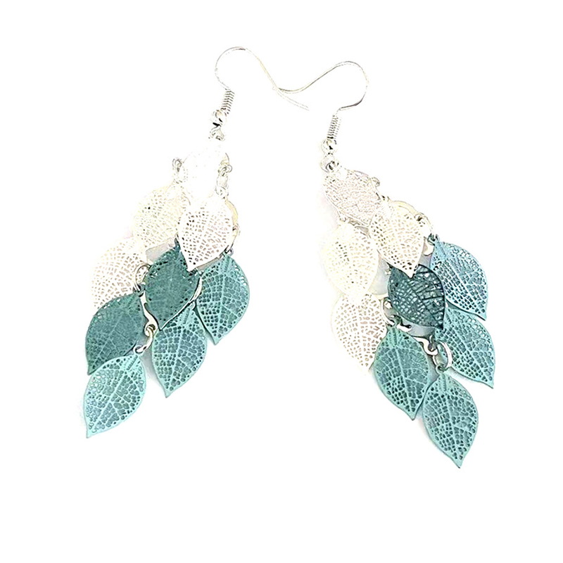 Vintage Hollow Leaves Earrings for Women Bohemian Colorful Long Dangle Earrings Jewelry boucle oreille femme: Red