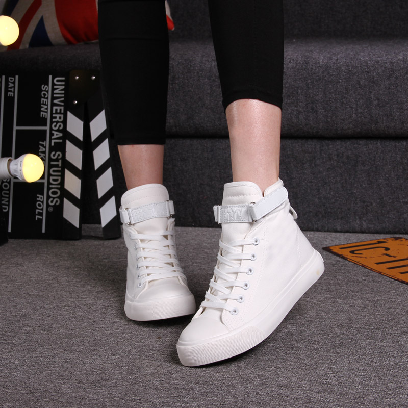 Kvinder fritidssko efterår high top sneakers sko kvinder flade kvindelige åndbar snøre lynlås dame sneakers: Hvid / 35