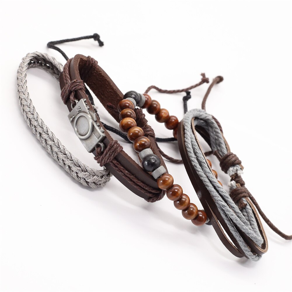 Neue Jahrgang Feder Haken Kamera Auge Charme Perlen Leder Männer Armbänder Für Frauen Femme Homme Männlichen Schmuck