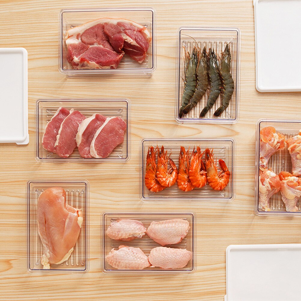 2pcs 700ml Kitchen Sealed Crisper Refrigerator Storage Boxes Rectangular Food Container for Fruit Meat Cereal (Short Version)