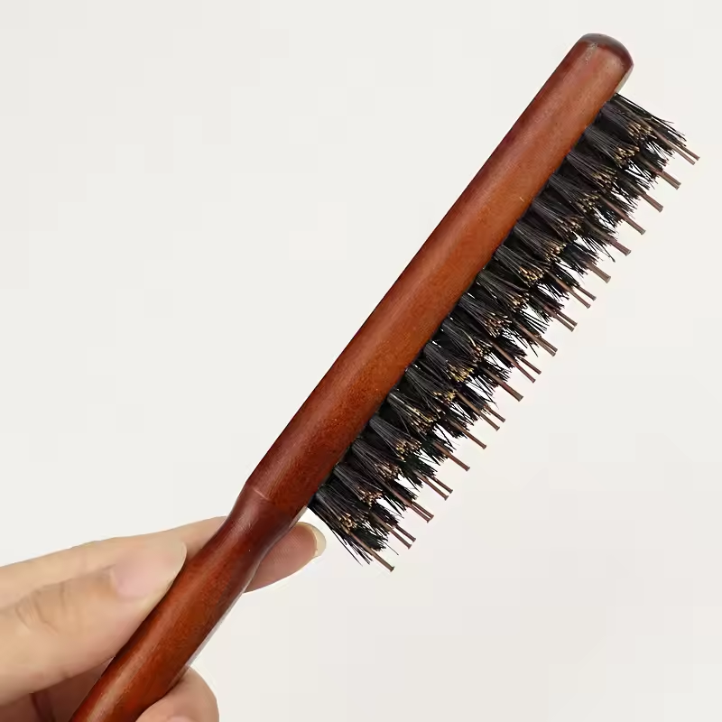 Hårbørste vildsvinehår træ slank kam hårbørste salonextension frisør gør-det-selv stylingværktøjer hovedbundsmassage