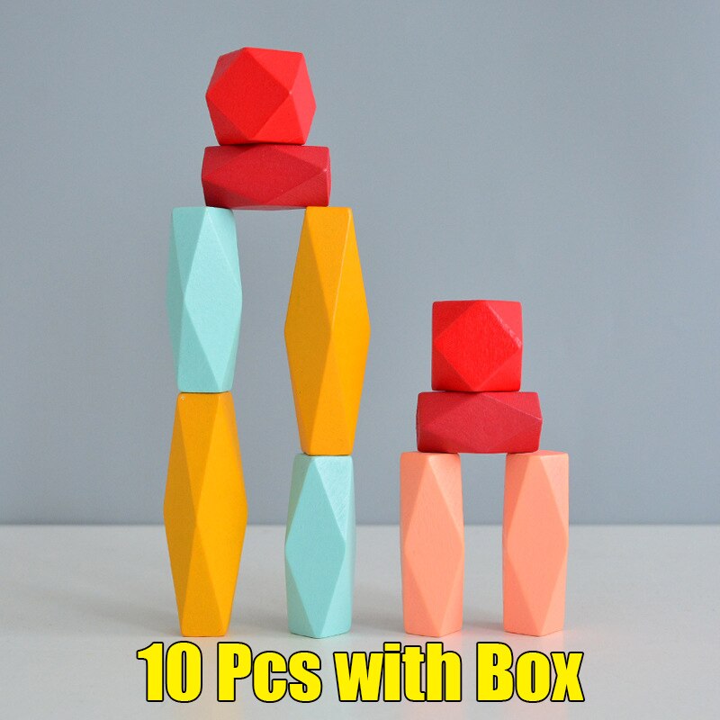 36Pcs Children's Wooden Colored Stone Jenga Building Block Educational Toy Nordic Style Stacking Game Rainbow Toy: C-10pcs