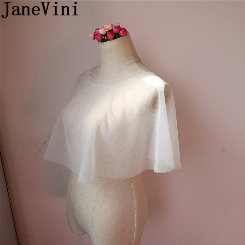 JaneVini Bruids Jas Simple Wedding Cape Brides Bolero Wit Sheer Soft Tule Bridal Schouder Wraps Shrug Mariage Avond Shawl
