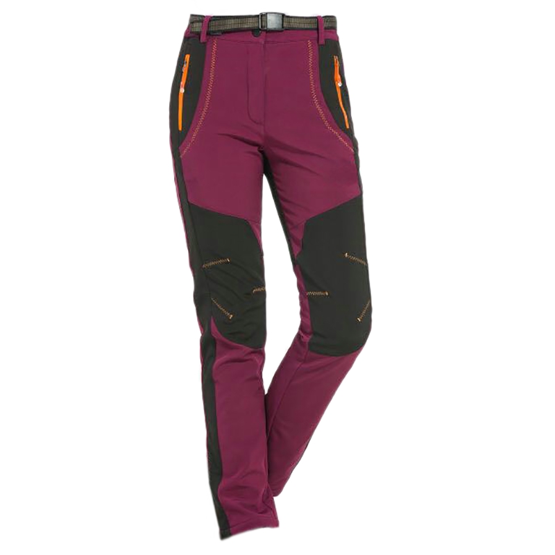 Winter Women Hiking Pants Outdoor Softshell Trousers Waterproof Windproof for Camping Ski Climbing Maroon: L