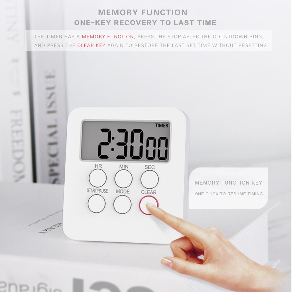 Digital Timer Clock Magnetic Cooking Countdown Alarm 24 Hours with LCD Screen Mute Mode for Studying Sports Classroom Library
