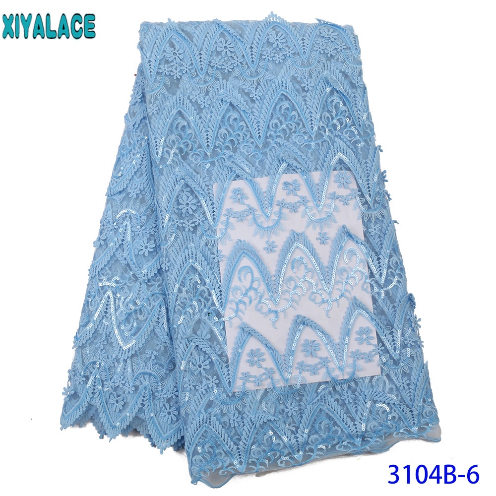 Himmel Blau Französisch Spitze Stoff Afrikanischen Bestickte Tüll Stoff mit Pailletten Nigerian Schnürsenkel Stoffe für Hochzeit Kleid KS3104B