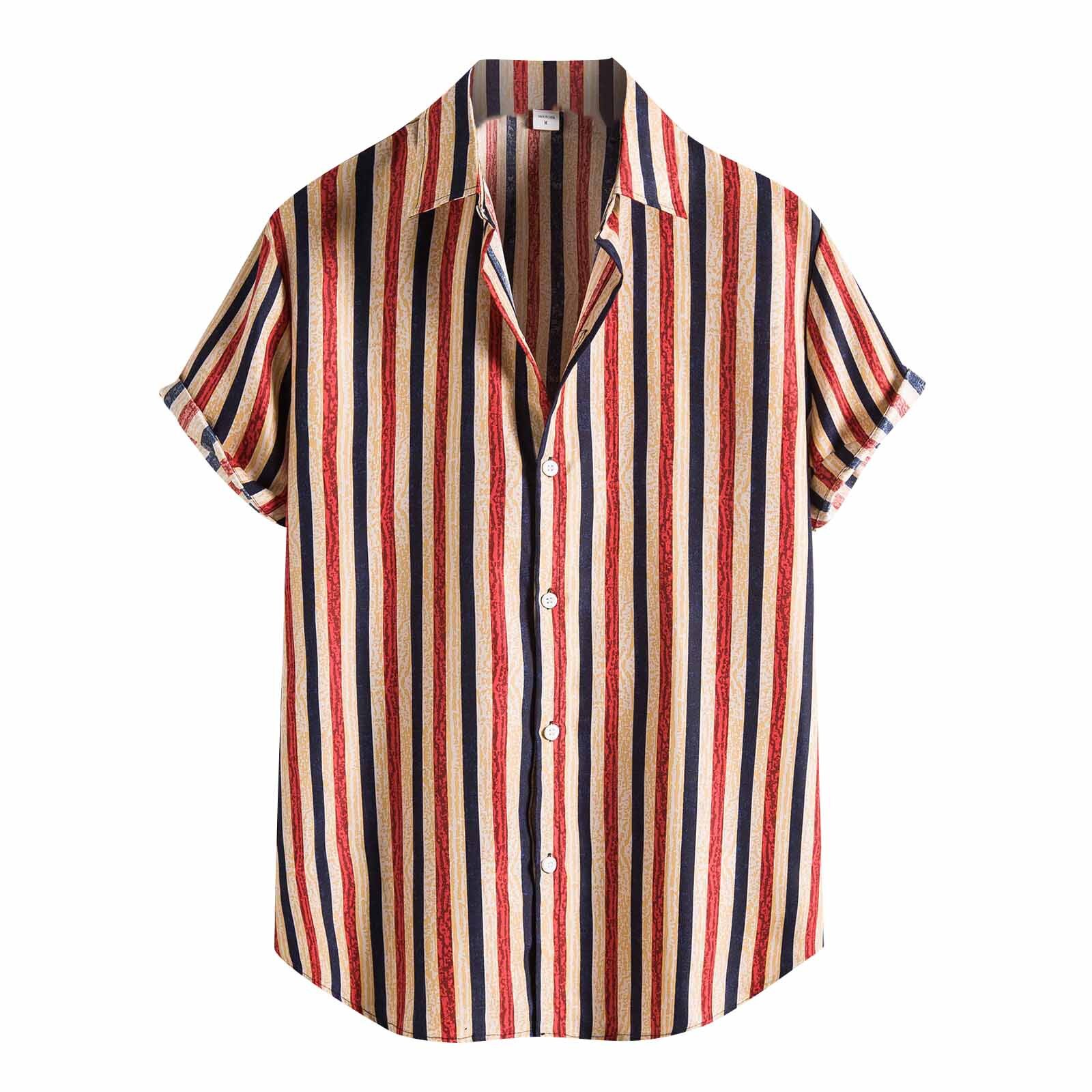 Summer stripe Shirt Mens Loose Printed Short Sleeve Beach Blouse Casual Camisas Hombre: XXXL