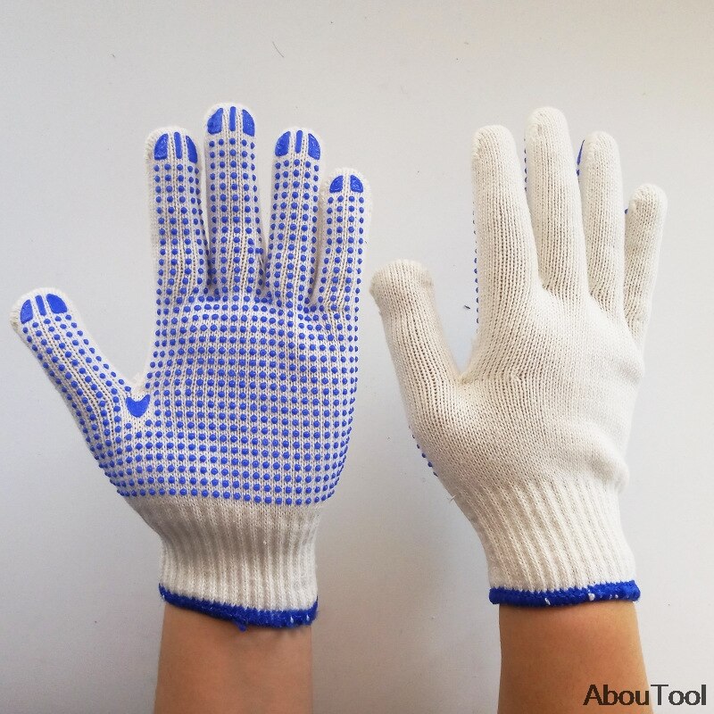 Polka Dot Rubber Gloves Labor Working Handwear PVC Dotted Knitted Glove Woodworking Anti Slip Garden Plant Repair Non-slip Set: 12pairs blue dot