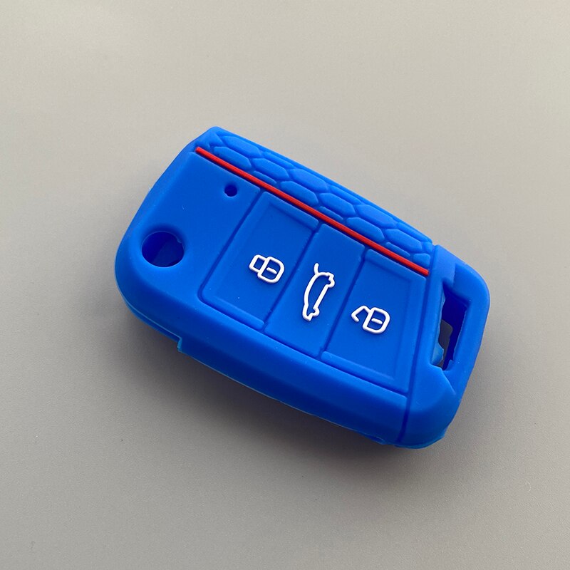 Funda de Gel de sílice para llave de coche, cubierta de 3 botones para Volkswagen Golf 7 mk7 Seat Ibiza Leon FR 2 Altea Azteca para Skoda Octavia: Azul