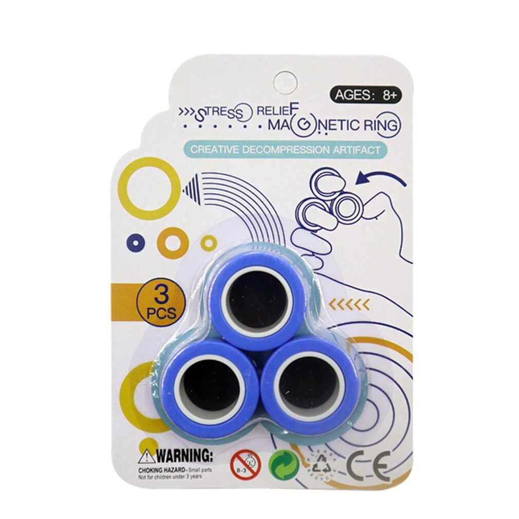 Anti-Stress Vinger Magnetische Ringen Voor Autisme Angst Relief Focus Kids Decompressie Speelgoed Magische Ring Rekwisieten: Blauw