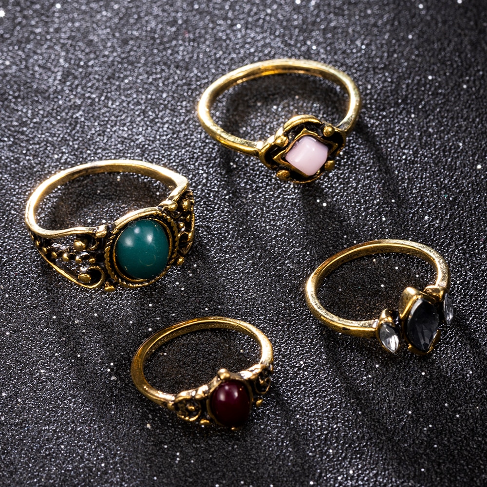 Boêmio 4 unidades/pacote anéis de cristal azul do vintage sorte empilhável midi anéis conjunto junta anel anéis para festa feminina