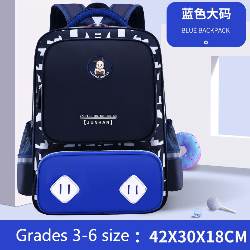 freundlicher Schule Taschen für Jungen Mädchen Grundschule Orthopädische Rucksack freundlicher Schul Wasserdichte Nylon Große Bookbags 6-12 Jahre: Blau