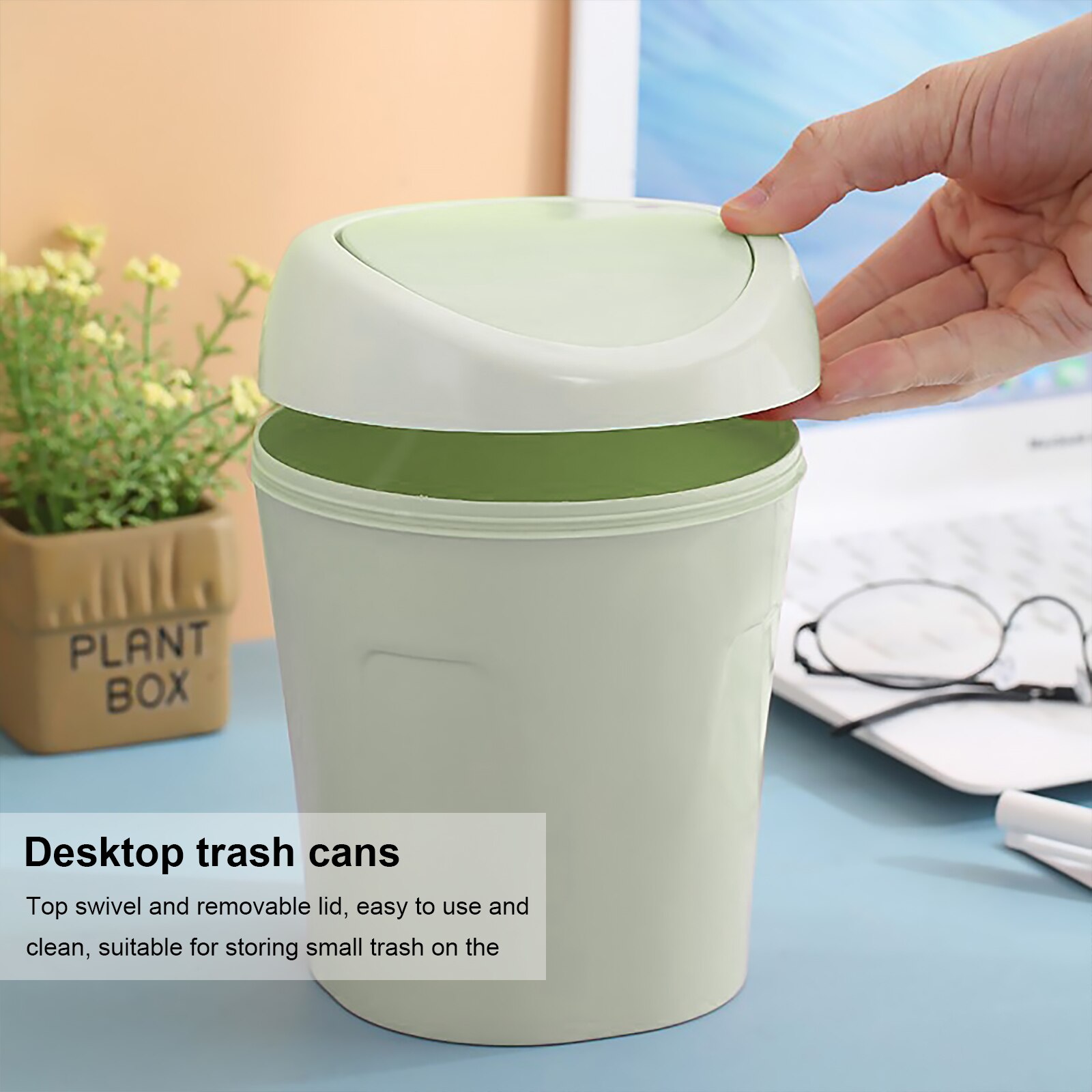 Mini cubo de basura con tapa para el hogar y la Oficina, Mini cubo de basura para escritorio, mesa giratoria, organizador para el hogar