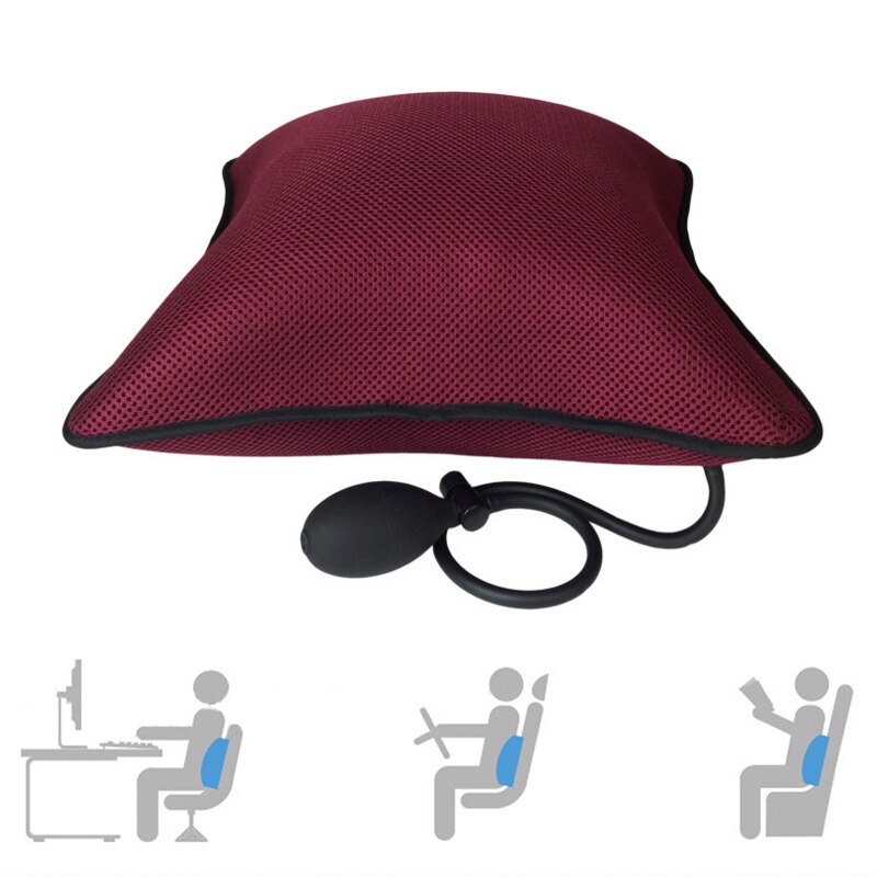 1Pcs Portable Inflatable Lumbar Support Lower Back Cushion Pillows - for Office Chair and Car Sciatic Nerve Pain Relief: Red