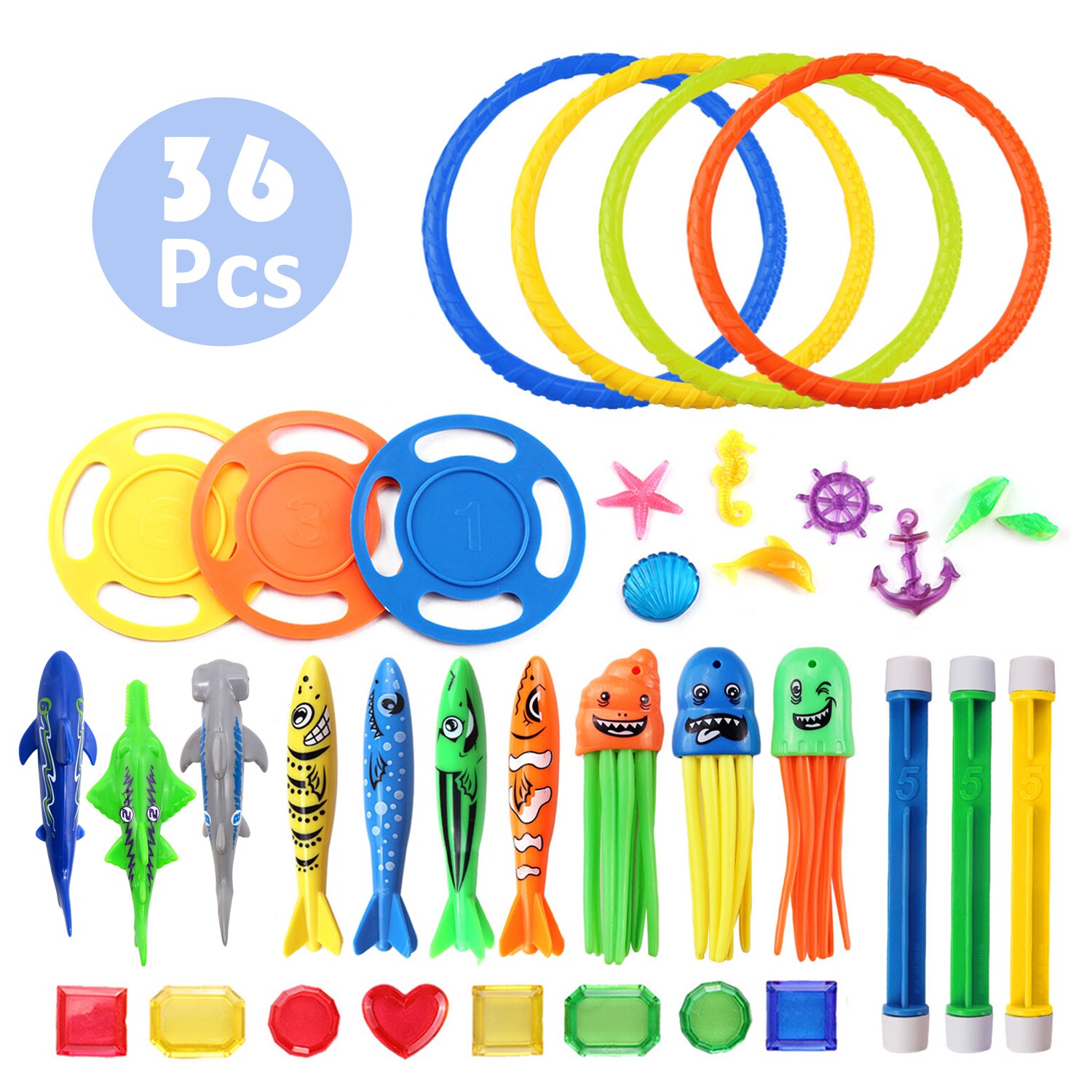 Kids Funny Zwembad Duiken Speelgoed Set Kinderen Onderwater Water Spelen Speelgoed Met Opbergtas Voor Jongens Meisjes Zomer Games party: 36pcs without Bag