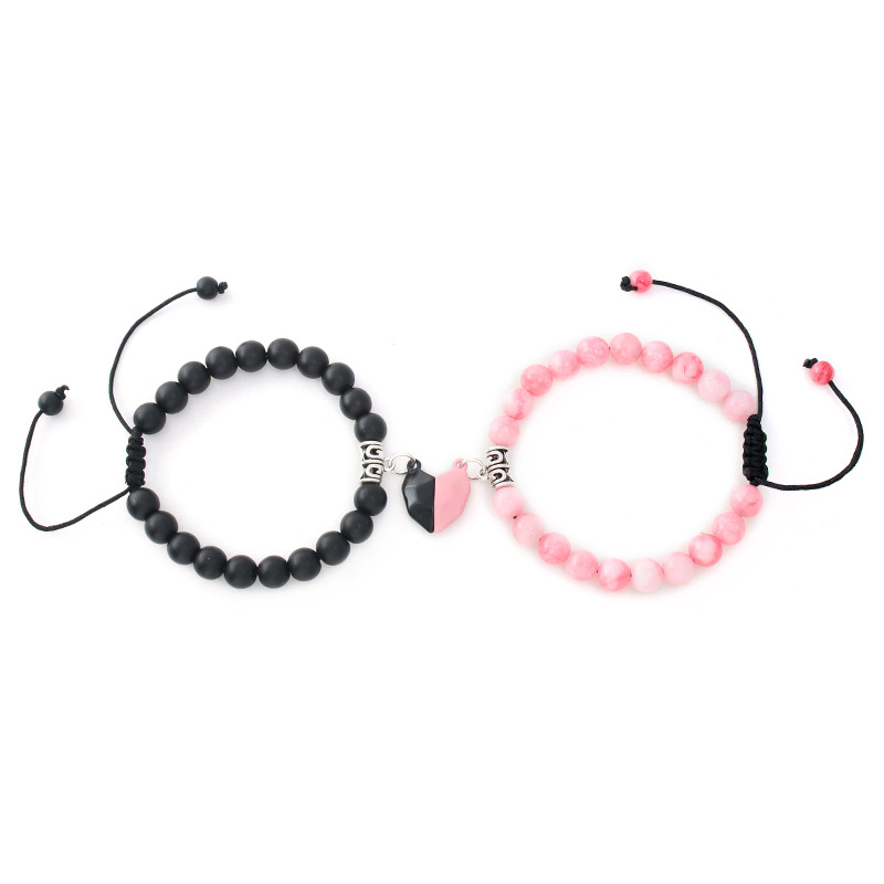 2Stck Herz Magnet Gewinnen Armbänder für Männer Frauen Paar Abstand Magnetische Armbinde Natürliche Stein Korn Armbinde Freundschaft Schmuck: 2