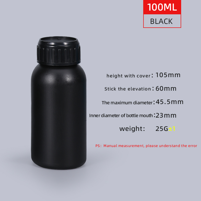 Bouteille de réactif en plastique noir 100ML-1000ML, flacon de alimentaire avec vis HDPE et bouchon, rechargeable, 1 pièce: 100ML