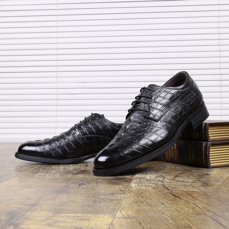 Classic Crocodile Pattern Business Flat Shoes Men Formal Dress Leather ...