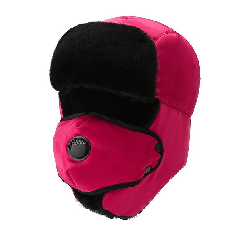 Cálidos gorros impermeables para hombre y mujer, gorros de estilo Bomber rusos, Unisex, para invierno, senderismo, orejeras, gorra gruesa y cálida: rose red