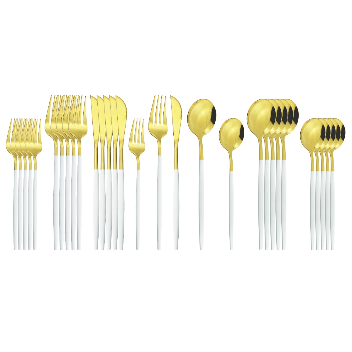 30Pcs White Gold Cutlery Set Stainless Steel Dinnerware Set Knife Fork Spoons Tableware Set Home Kitchen Flatware Silverware Set