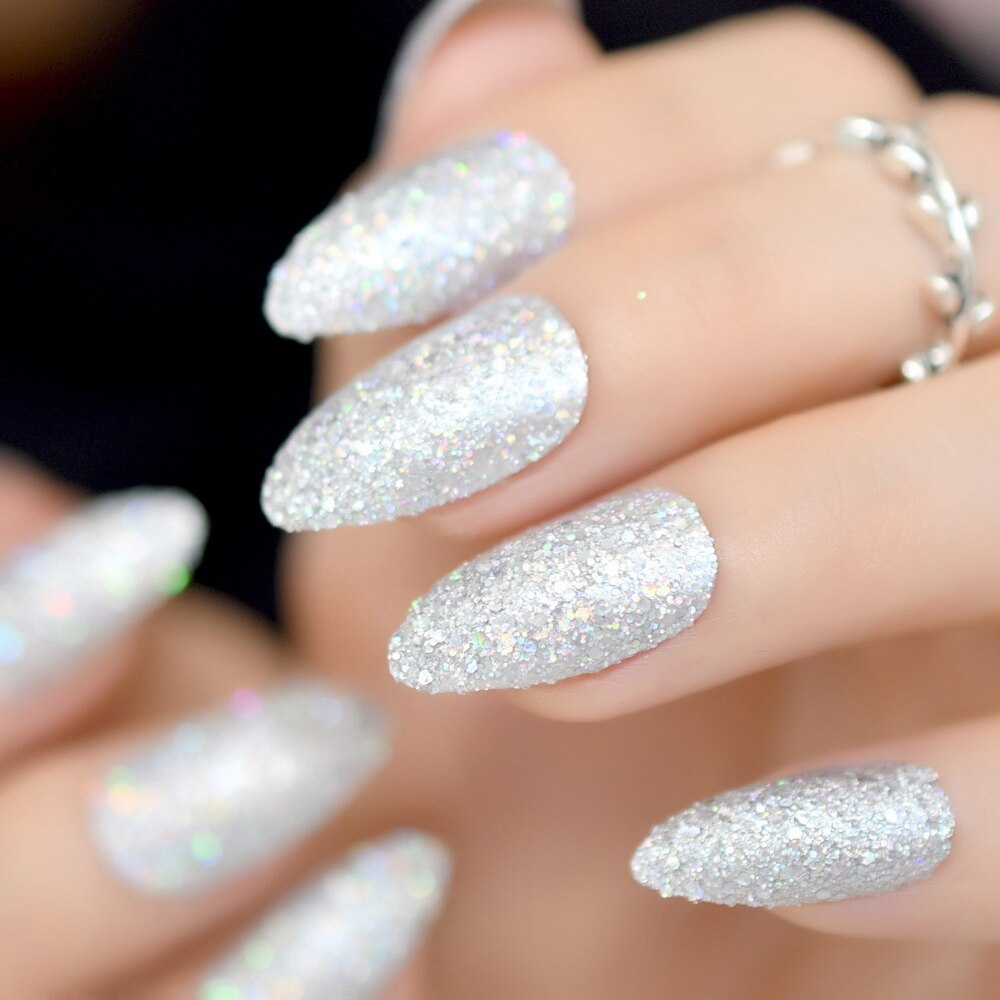 Zwart Ombre Franse Nagels Sharp Ending Acryl Nail Tips Glitter Gel Cover Gradiënt Wees Nagels Valse met Lijm Tabs: Z876