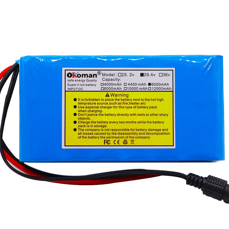 100% High capacity 24V 6Ah 18650 Battery li-ion battery pack 29.4v 6000mah Electric bicycle moped /Li-ion battery with charger