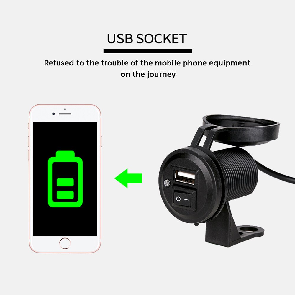 12V 24V USB Waterproof Motorcycle Switch Socket Motorbike Charger 5V 2.1A Cigarette Lighter Adapter for Mobile Phone