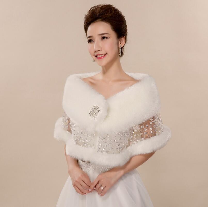 Mariée mariage châle automne hiver en peluche dentelle strass châles Cape mariée châle robe de mariée dentelle fausse fourrure châle