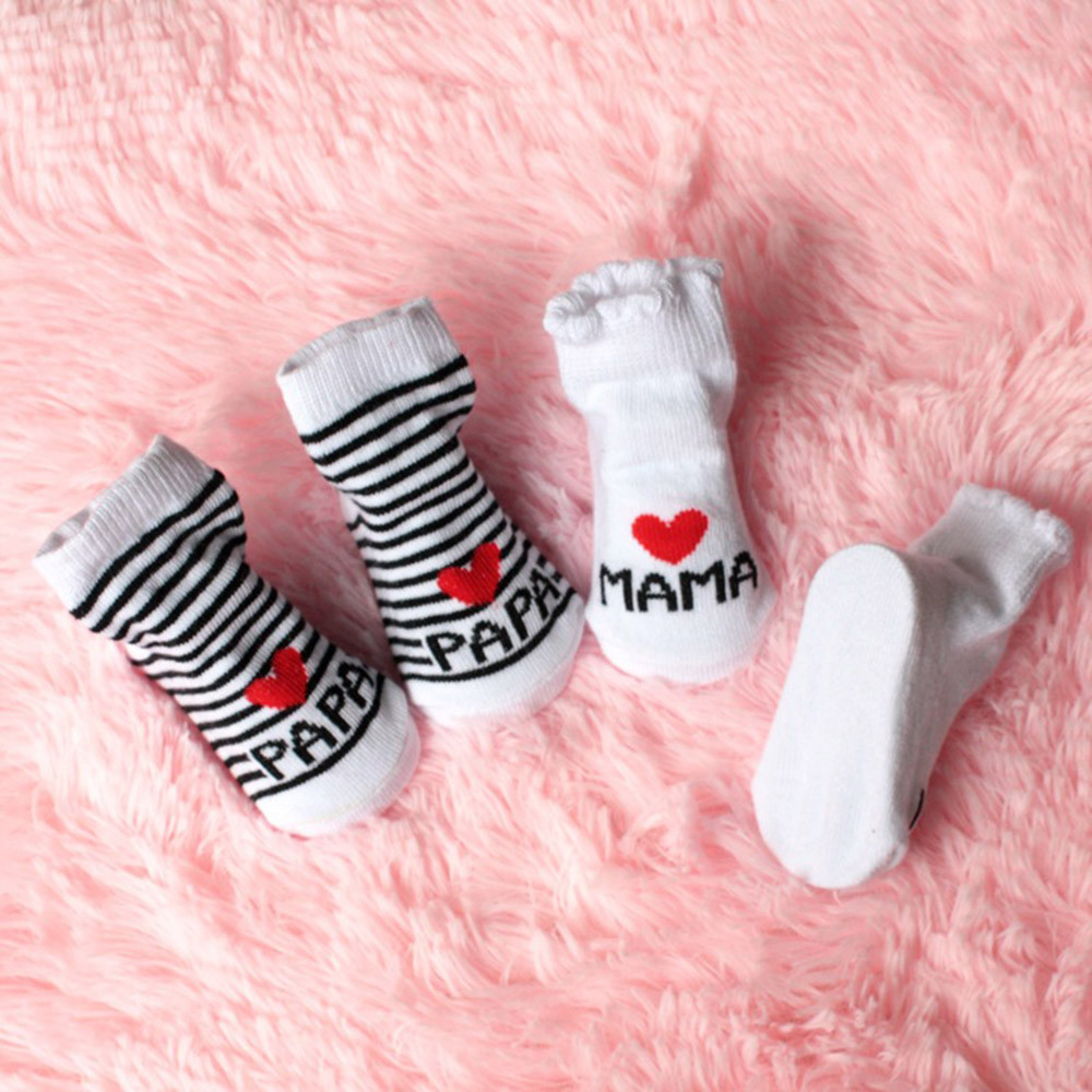 Meias bebê Macio Menina Menino Infantil Slip-resistente Piso Socks Stripe Imprimir Carta de Amor Mamãe Papa Bebê Meias Детские носки ##3