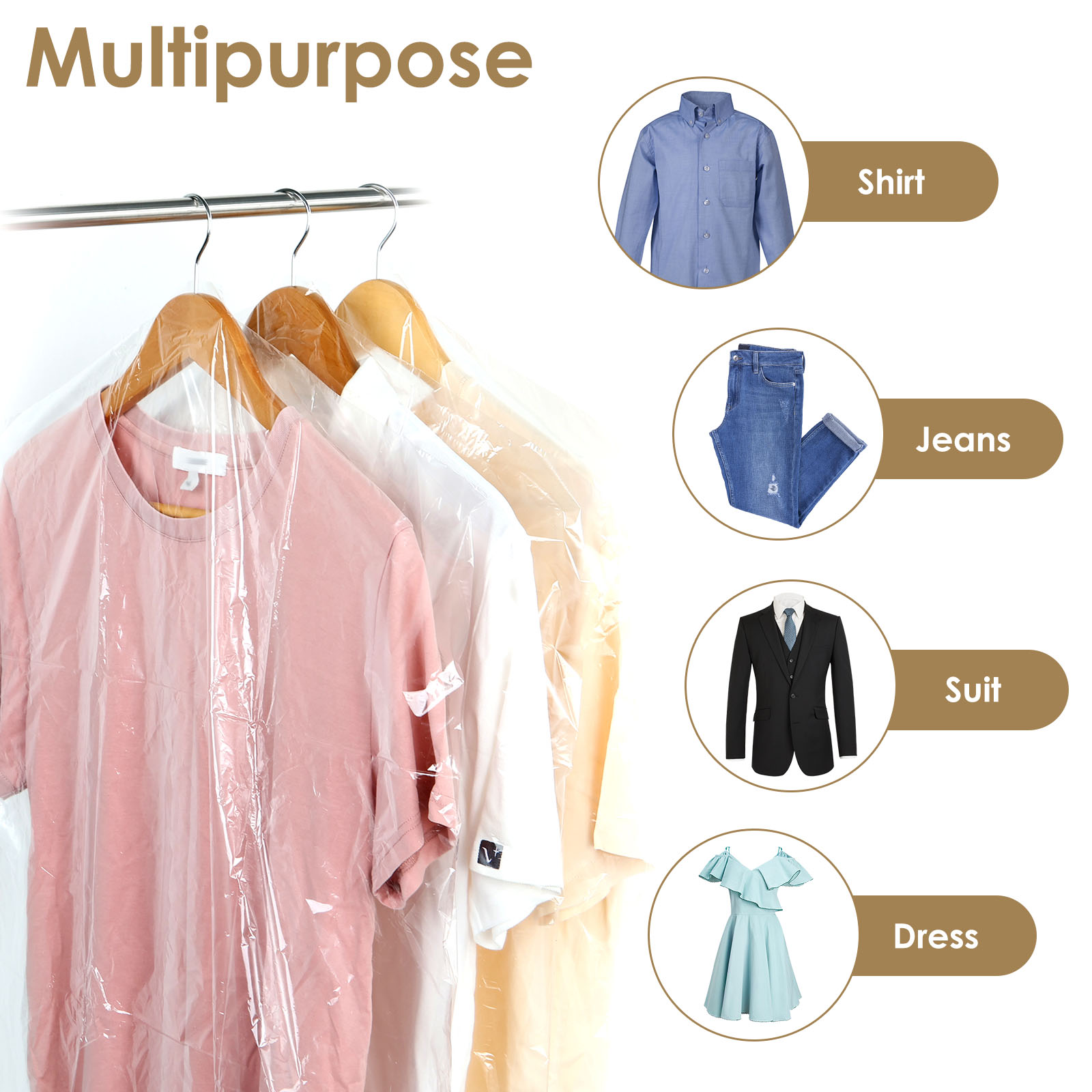 50/60/70 Pcs Clear Garment Dust Bags Plastic Clothes Hanging Protector Bags Waterproof Dry Cleaning Bags for Dry Cleaner Storage