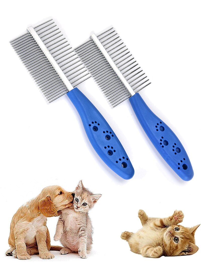 Detangling Pet Comb With Two Densities Stainless Steel Teeth For Removing Matted Fur Knots Tangles DIY Dog Cat Grooming Tool