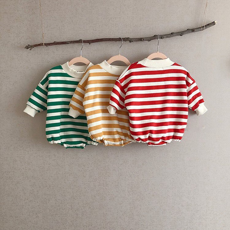 3169 Baby Winter En Lente Herfst Koreaanse Baby Kleding Peuter Jongens Meisje Gestreepte Katoenen Romper Outfits Sweatershirt