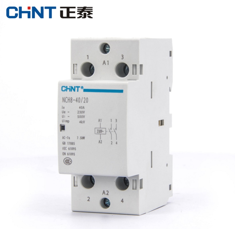 CHNT CHINT NCH8-40/20 Modulaire AC huishoudelijke Magneetschakelaar 220V 230V AC 40A 1NO 1NC 2NO 2NC