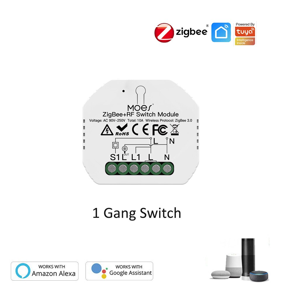 Mini Tuya Zigbee Draadloze Smart Diy Schakelaar 10A Ondersteunt 2 Manier Controle Smart Home Automation Module Werkt Met Alexa Google thuis: 1 Gang switch